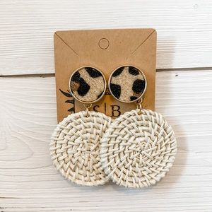 Leopard print and woven earrings